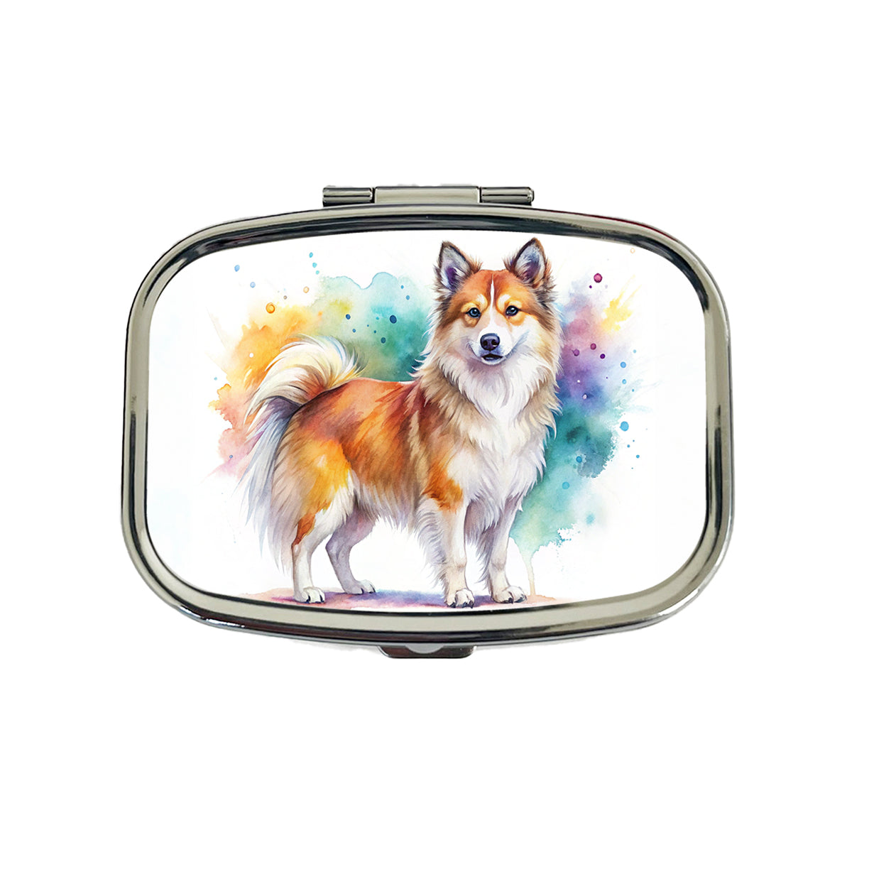 Icelandic Sheepdog Dog Watercolor Style Travel Pill Box Case
