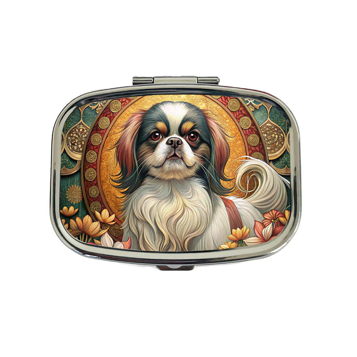 Japanese Chin Dog Art Nouveau Travel Pill Box Case
