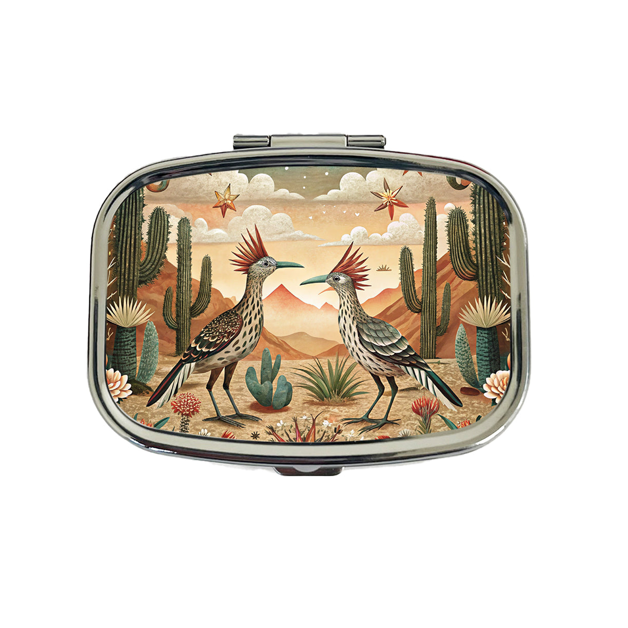 Southwestern Desert Tribal Roadrunners Design Travel Pill Box Case