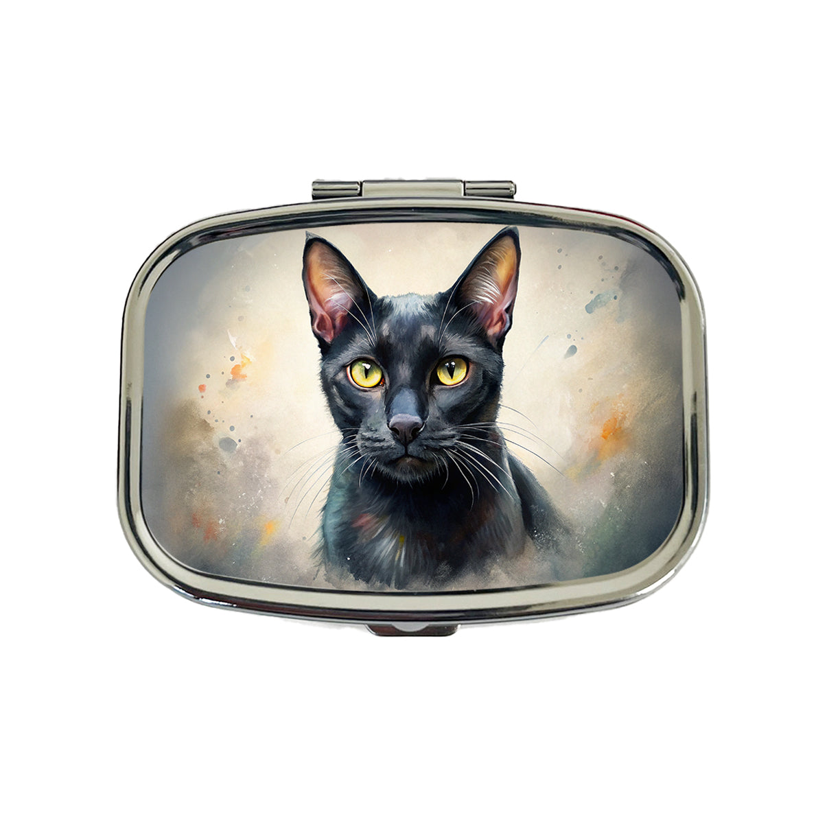 Bombay Black Cat Illustration Travel Pill Box Case