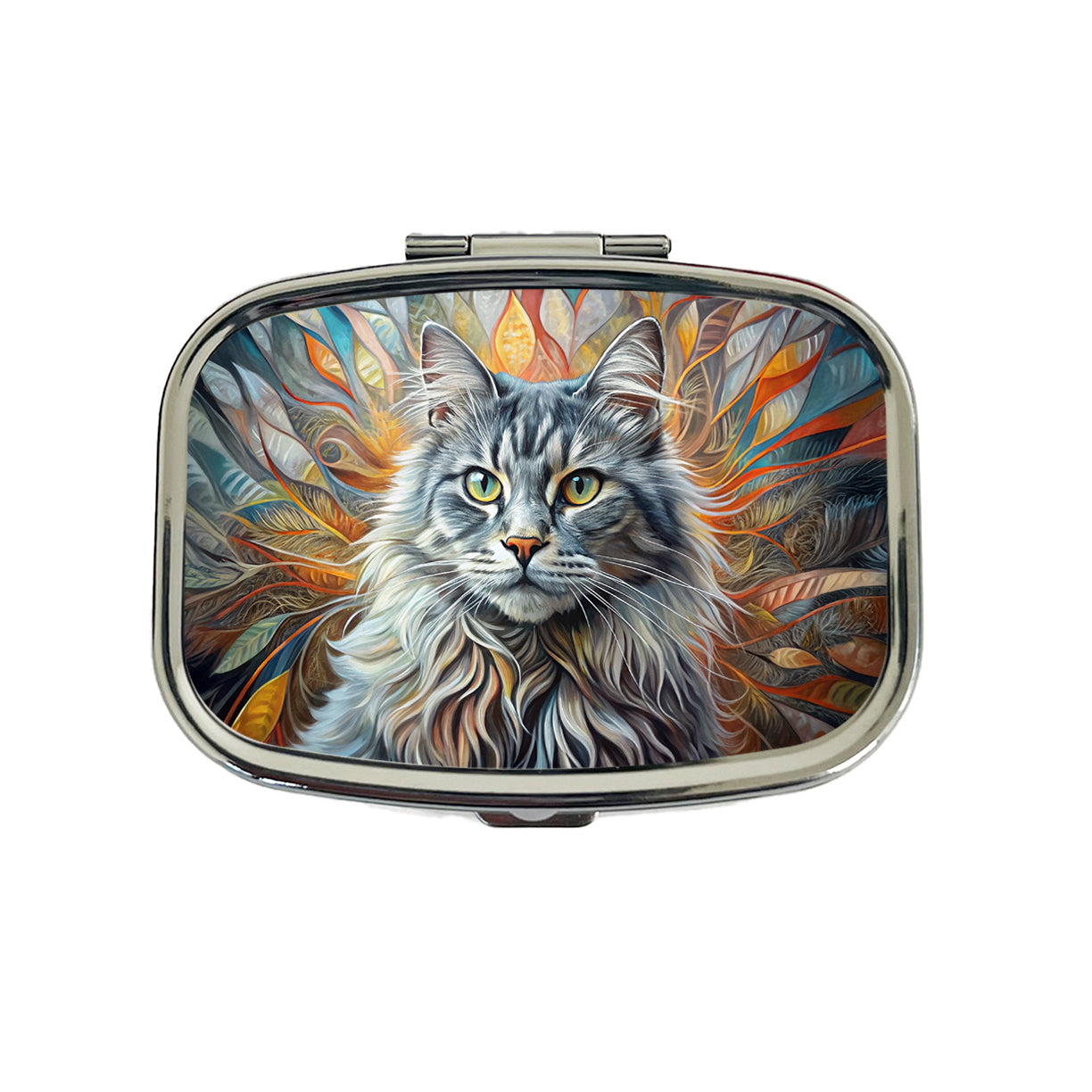 British Longhair Gray Cat Abstract Art Travel Pill Box Case