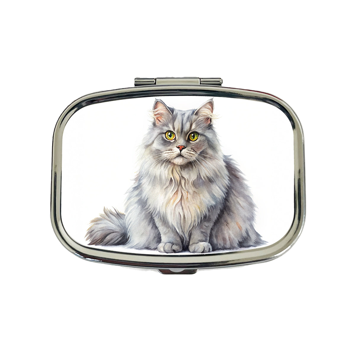 British Longhair Gray Cat Watercolor Style Travel Pill Box Case
