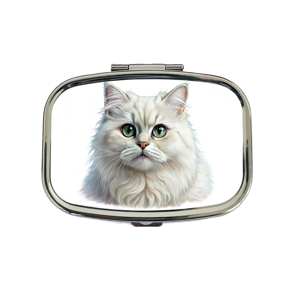 British Longhair White Cat Illustration Travel Pill Box Case