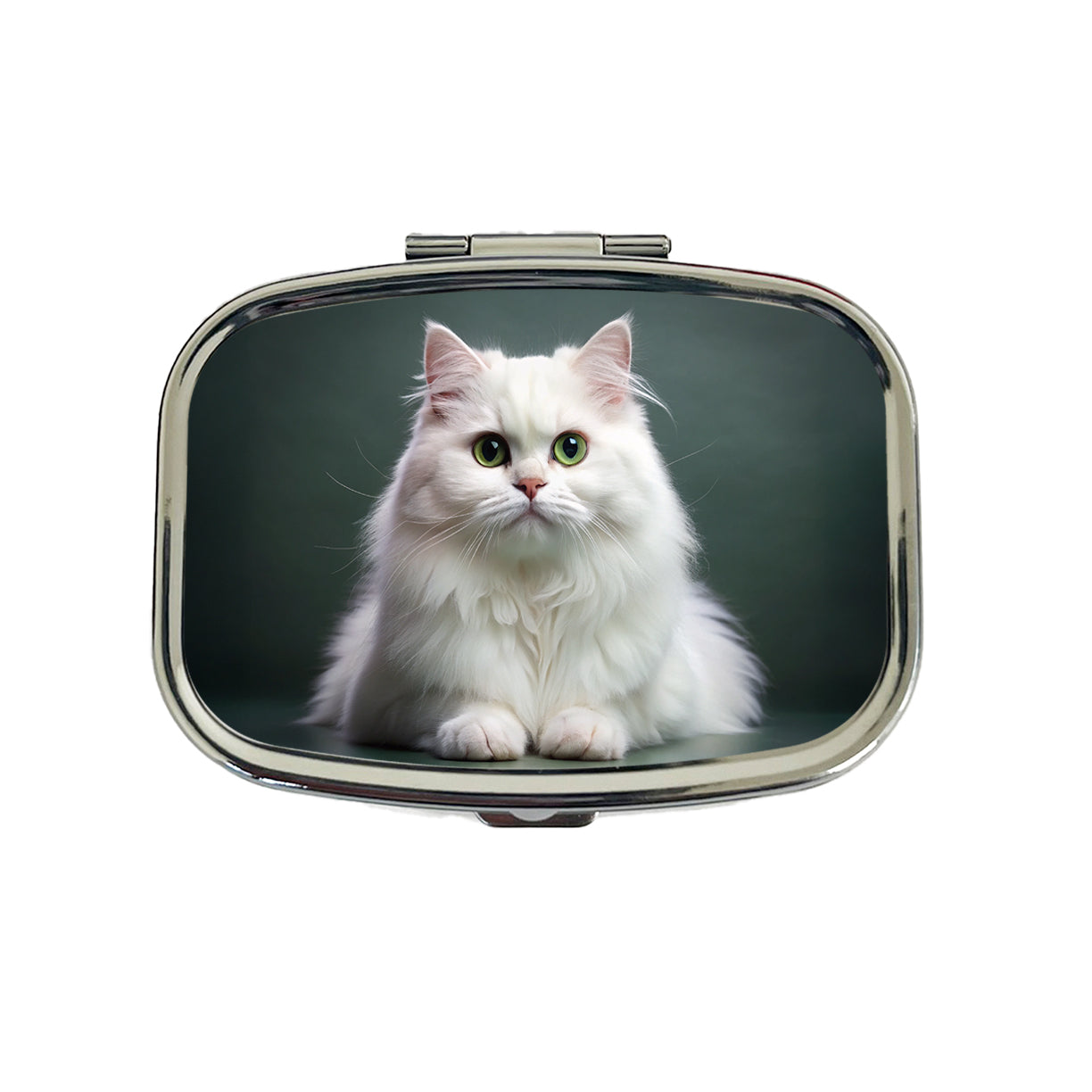 British Longhair White Cat Photo Travel Pill Box Case