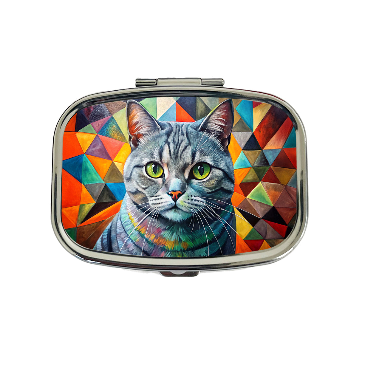 British Shorthair Gray Cat Abstract Art Travel Pill Box Case
