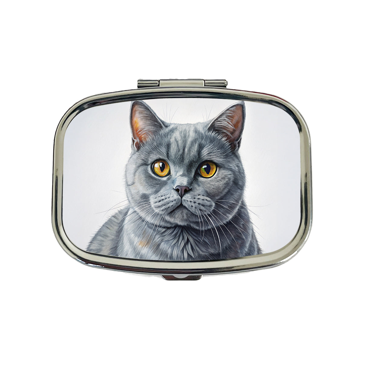 British Shorthair Gray Cat Illustration Travel Pill Box Case