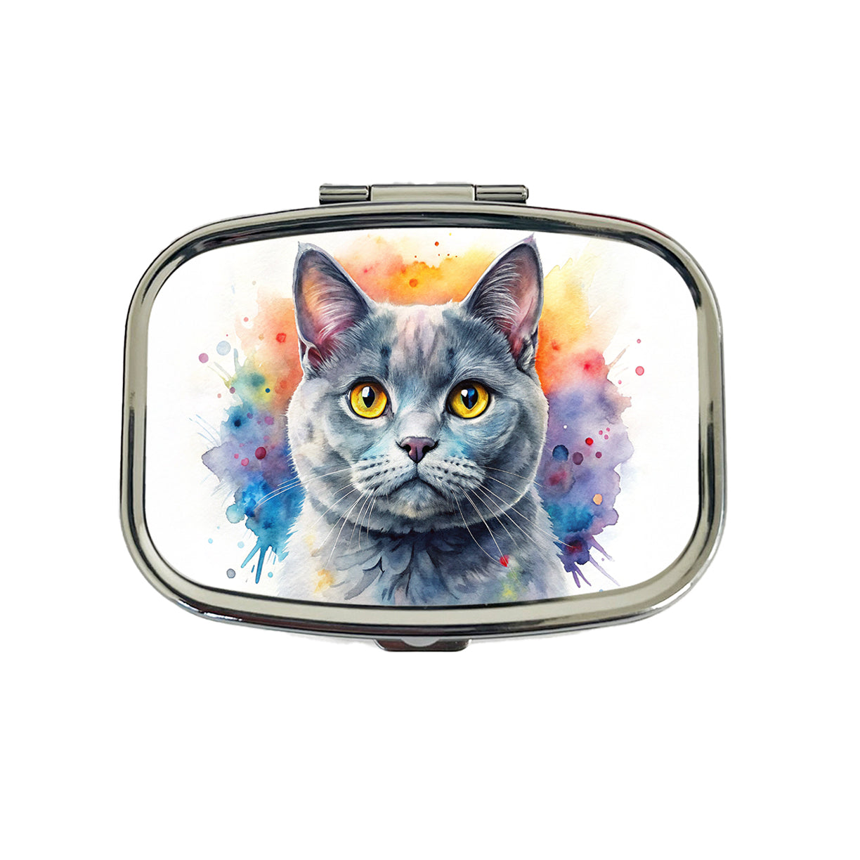 British Shorthair Gray Cat Watercolor Style Travel Pill Box Case