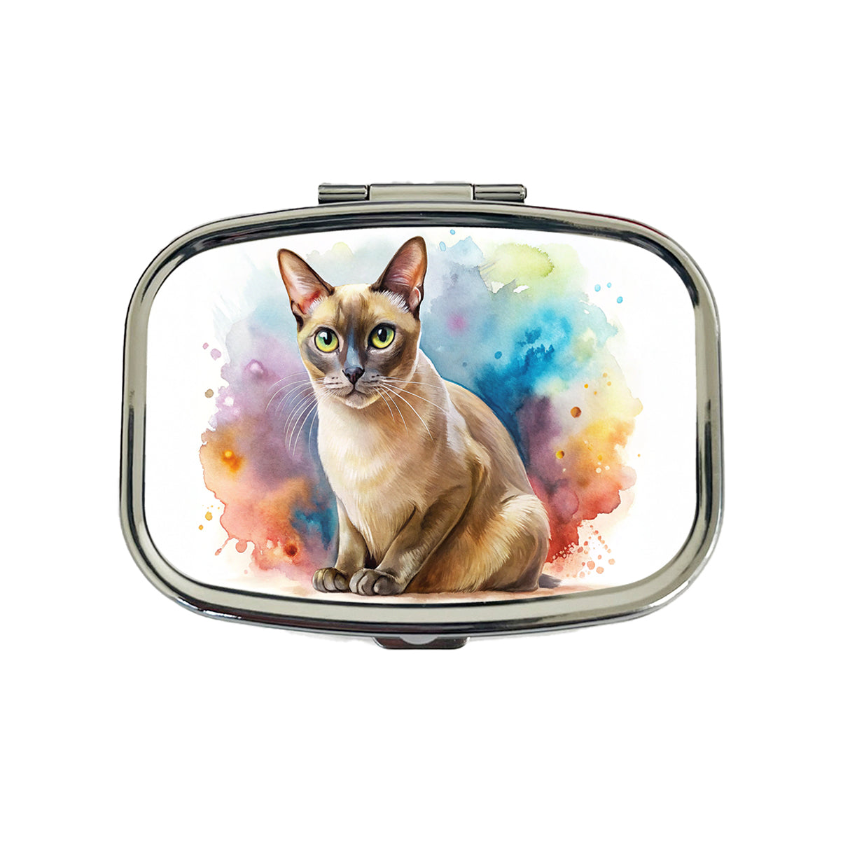 Burmese Cat Watercolor Style Travel Pill Box Case