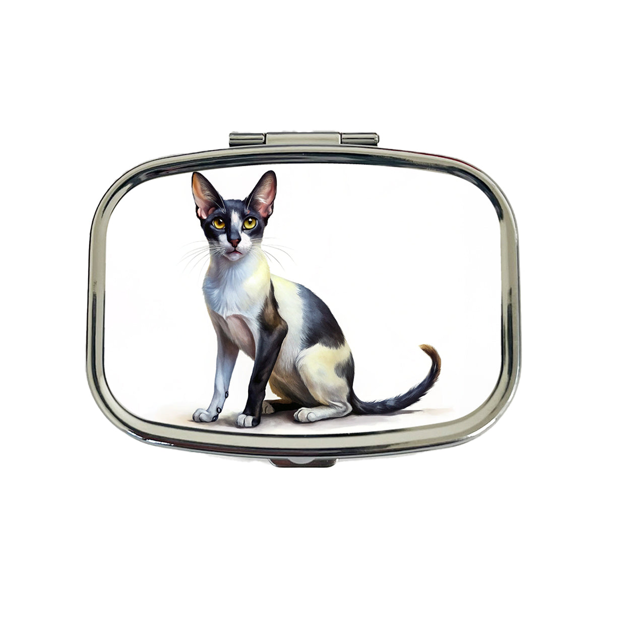Oriental Shorthair Black White Cat Illustration Travel Pill Box Case