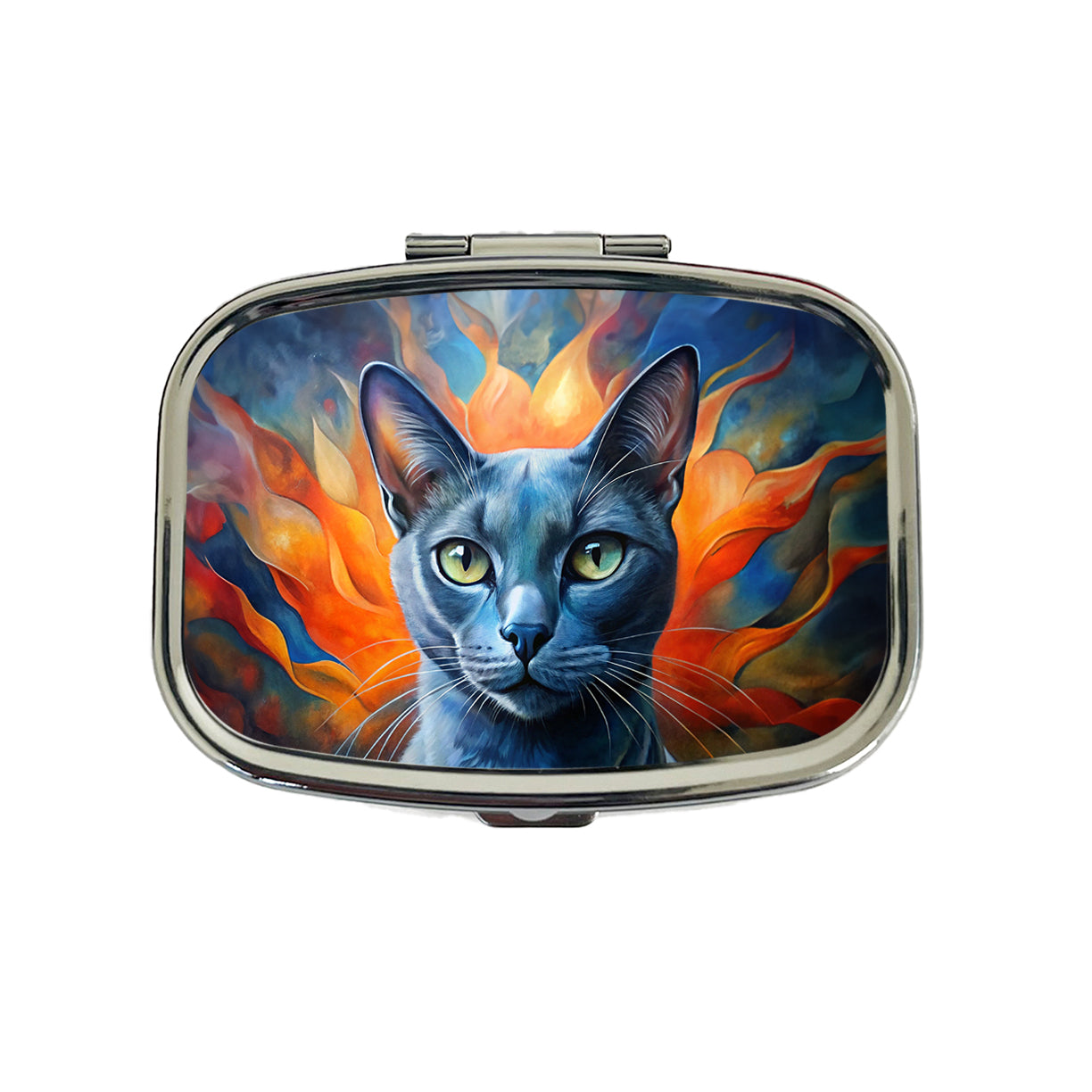 Russian Blue Cat Abstract Art Travel Pill Box Case