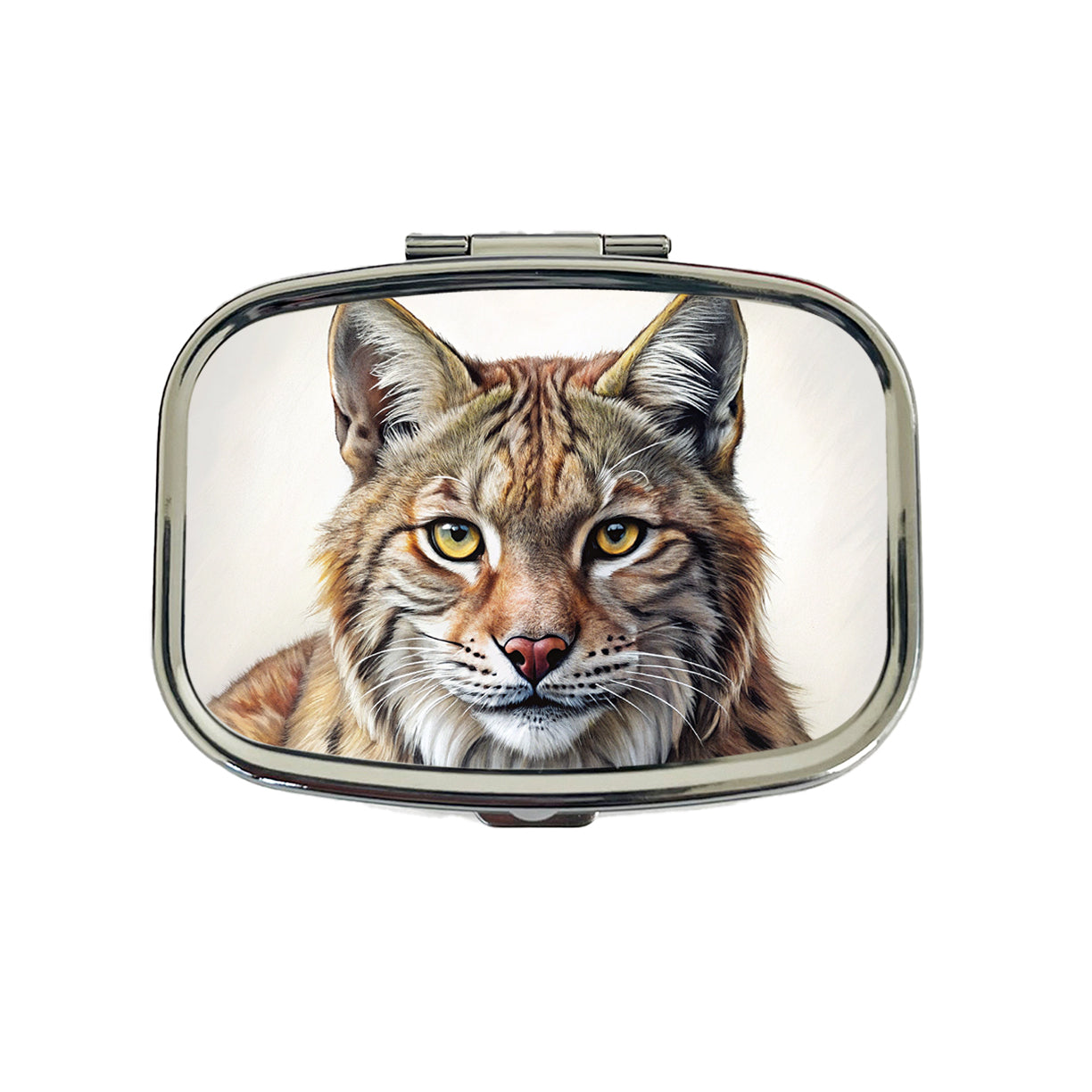 Bobcat Face Illustration Travel Pill Box Case