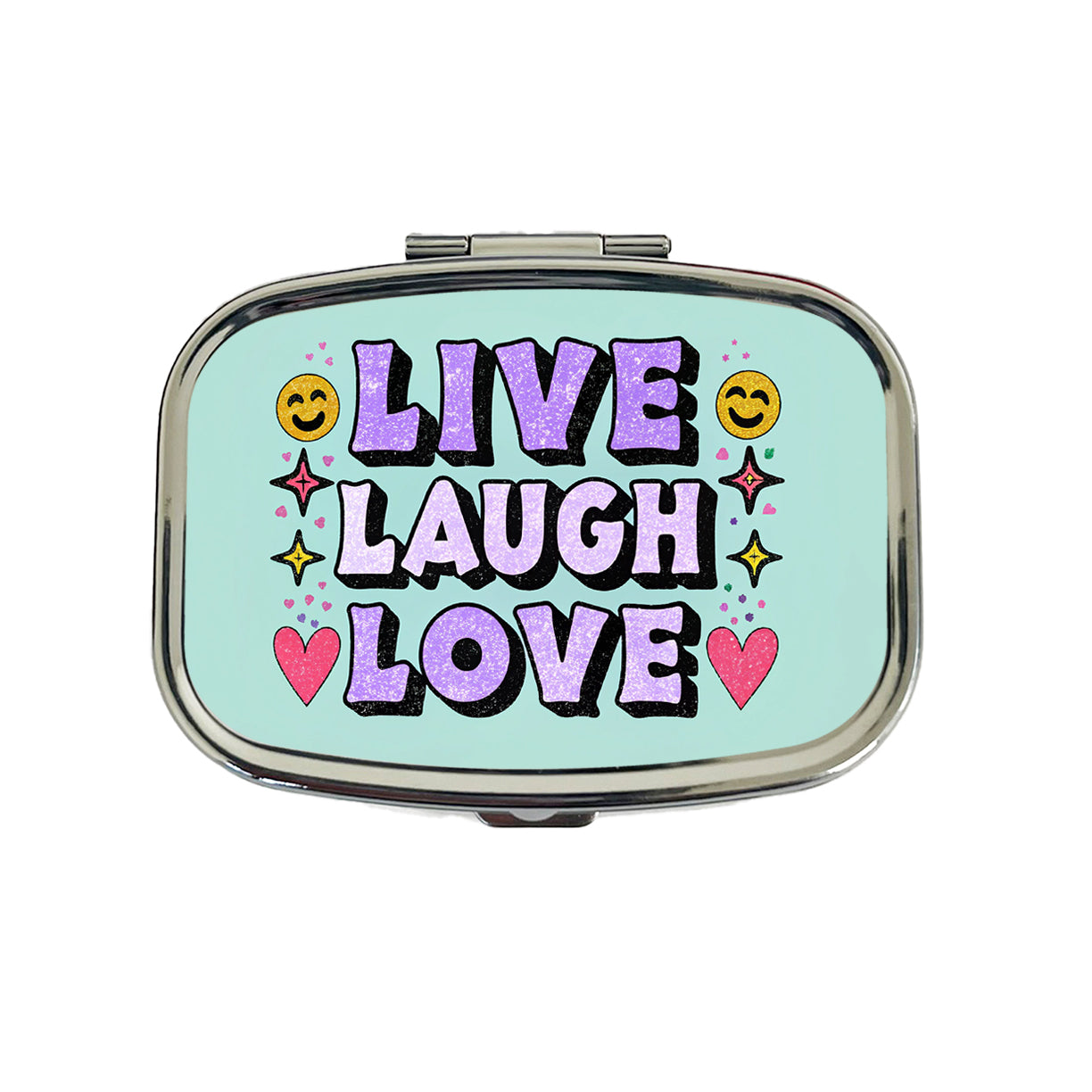Live Laugh Love Funny Faces Hearts Travel Pill Box Case