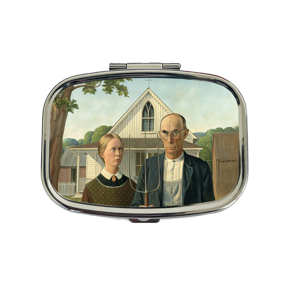 American Gothic Grant Wood Painting Inspired Travel Pill Box Case