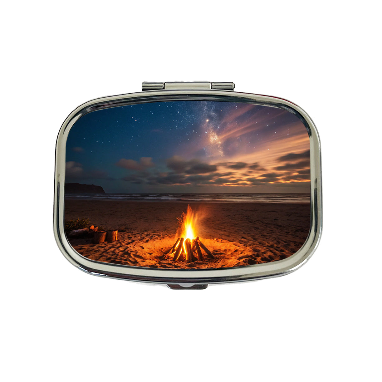 Beach Bonfire Scene Night Travel Pill Box Case