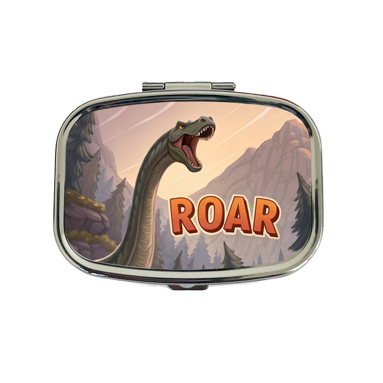 Brontosaurus Roar Bold Text Dinosaur Travel Pill Box Case