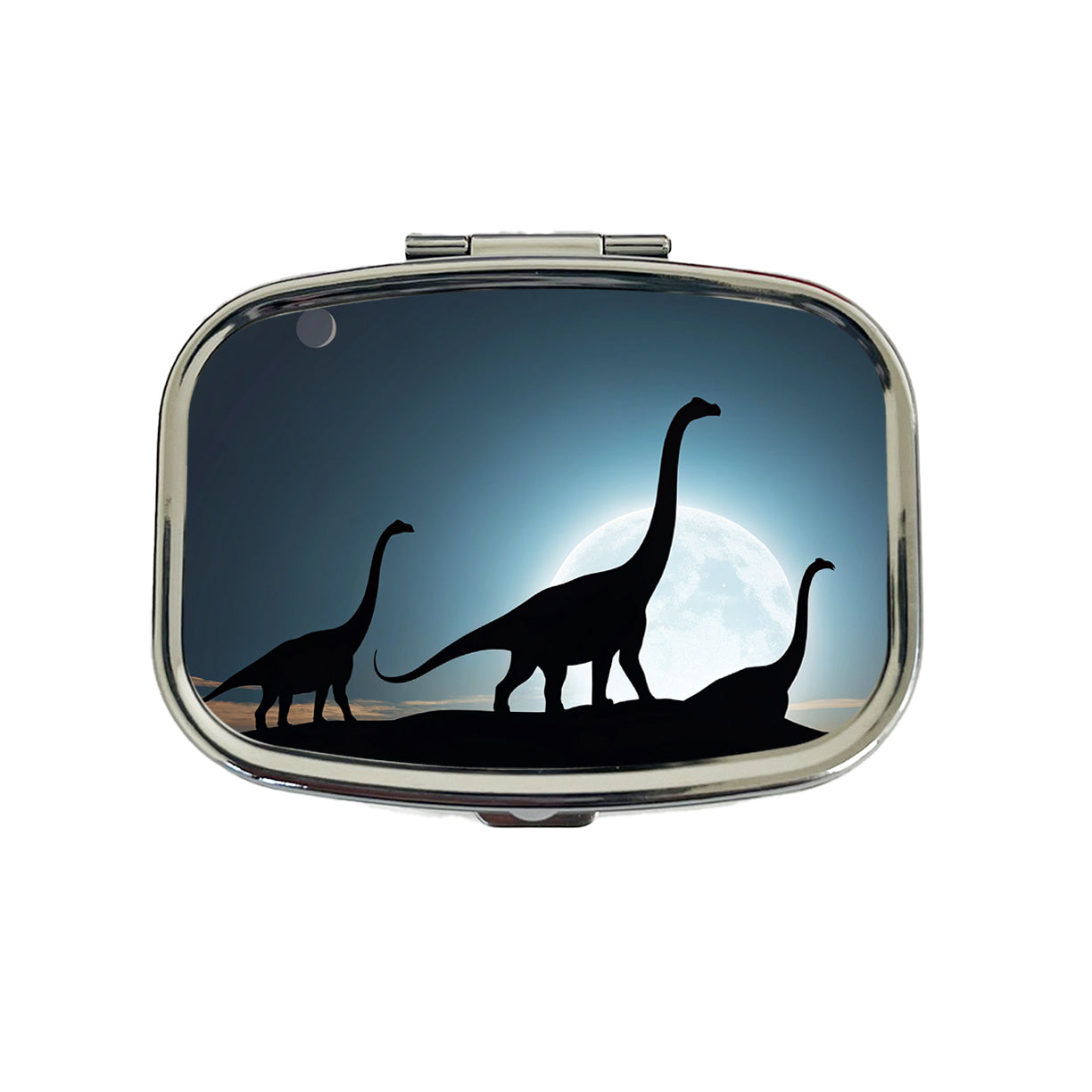 Brontosaurus Silhouettes Dinosaurs Night Sky Travel Pill Box Case