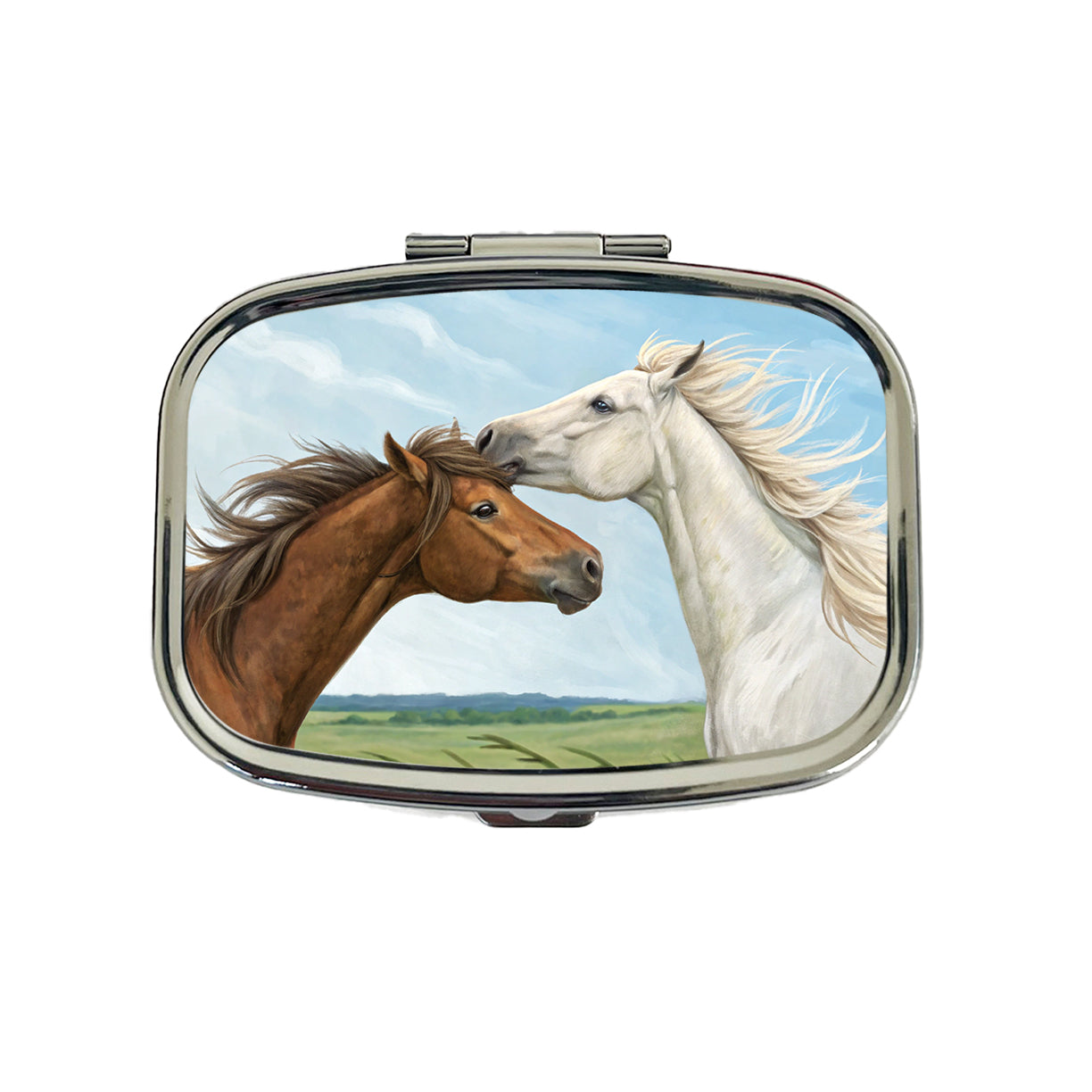 Brown White Horses Love Travel Pill Box Case