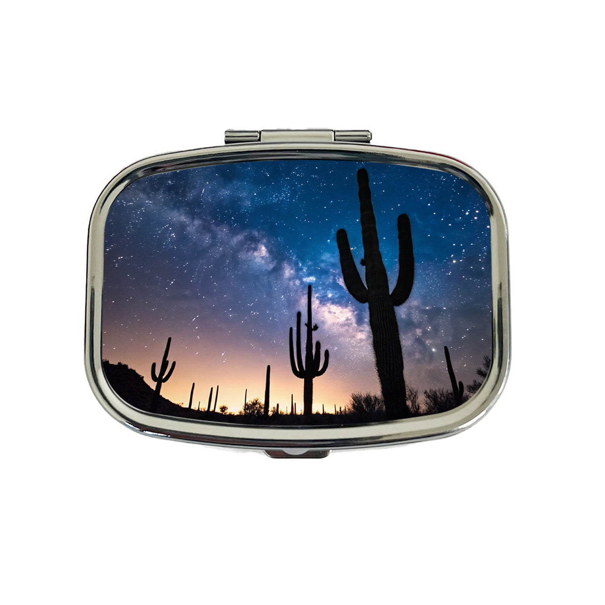 Cactus Silhouettes Starry Sky Night Shadows Travel Pill Box Case