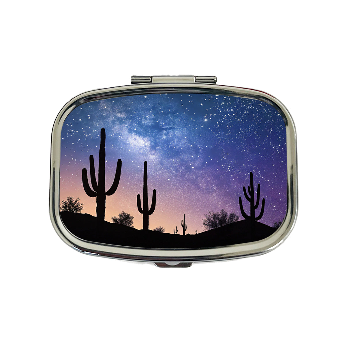 Cactus Silhouettes Starry Sky Silhouettes Shadows Mysterious Travel Pill Box Case