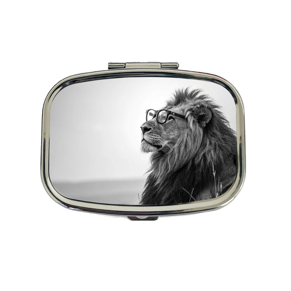 Cool Lion Wearing Glasses Black White Travel Pill Box Case
