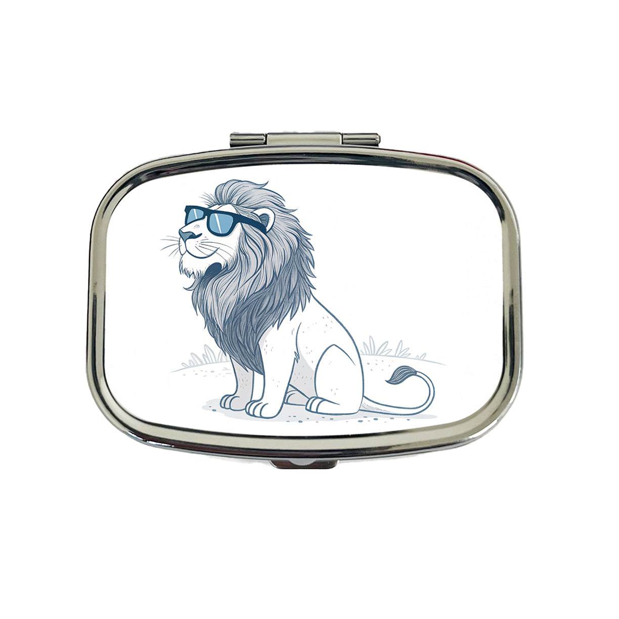 Cool Lion Wearing Sunglasses Minimalist Illustration Travel Pill Box Case