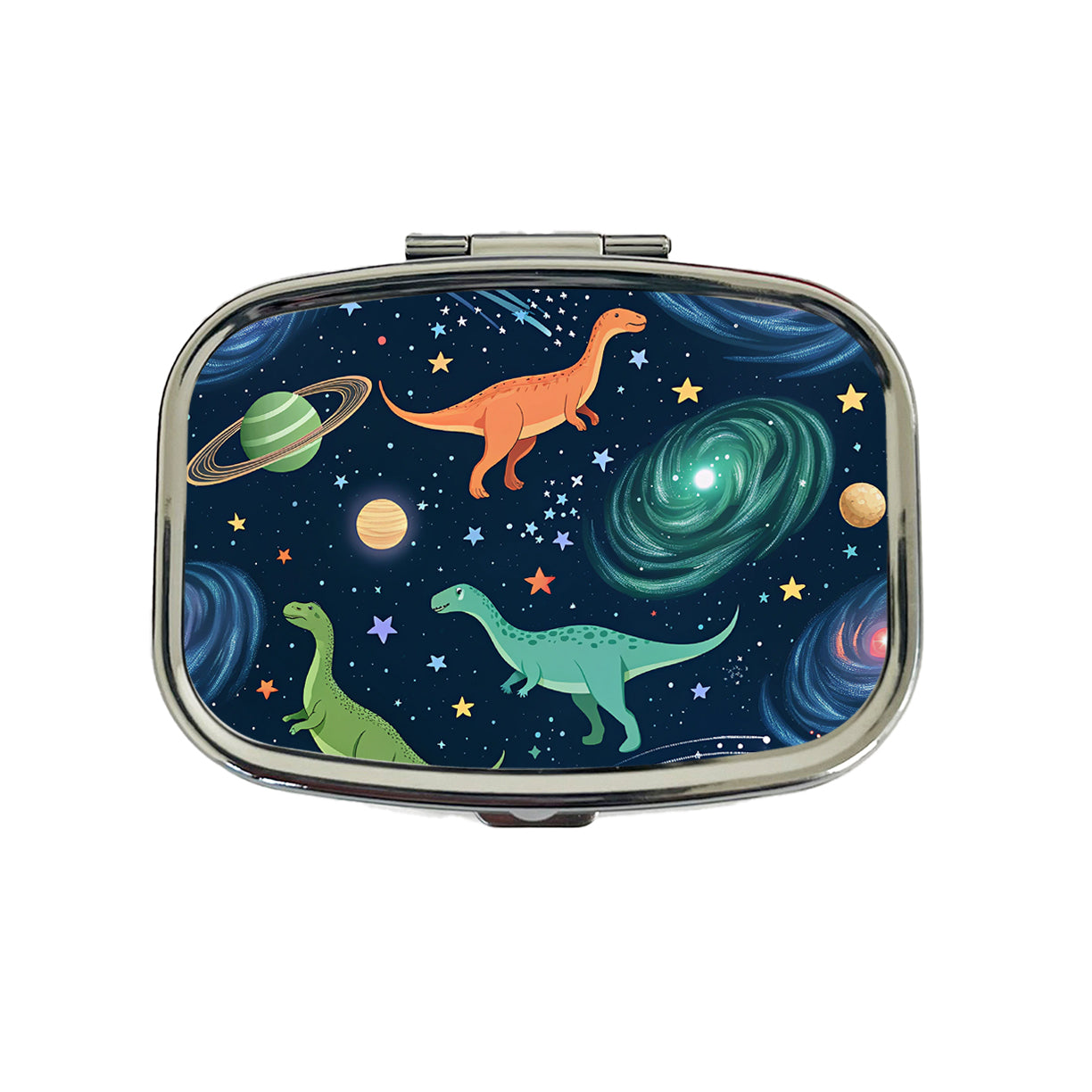 Dinosaurs Floating In Space Galaxy Travel Pill Box Case