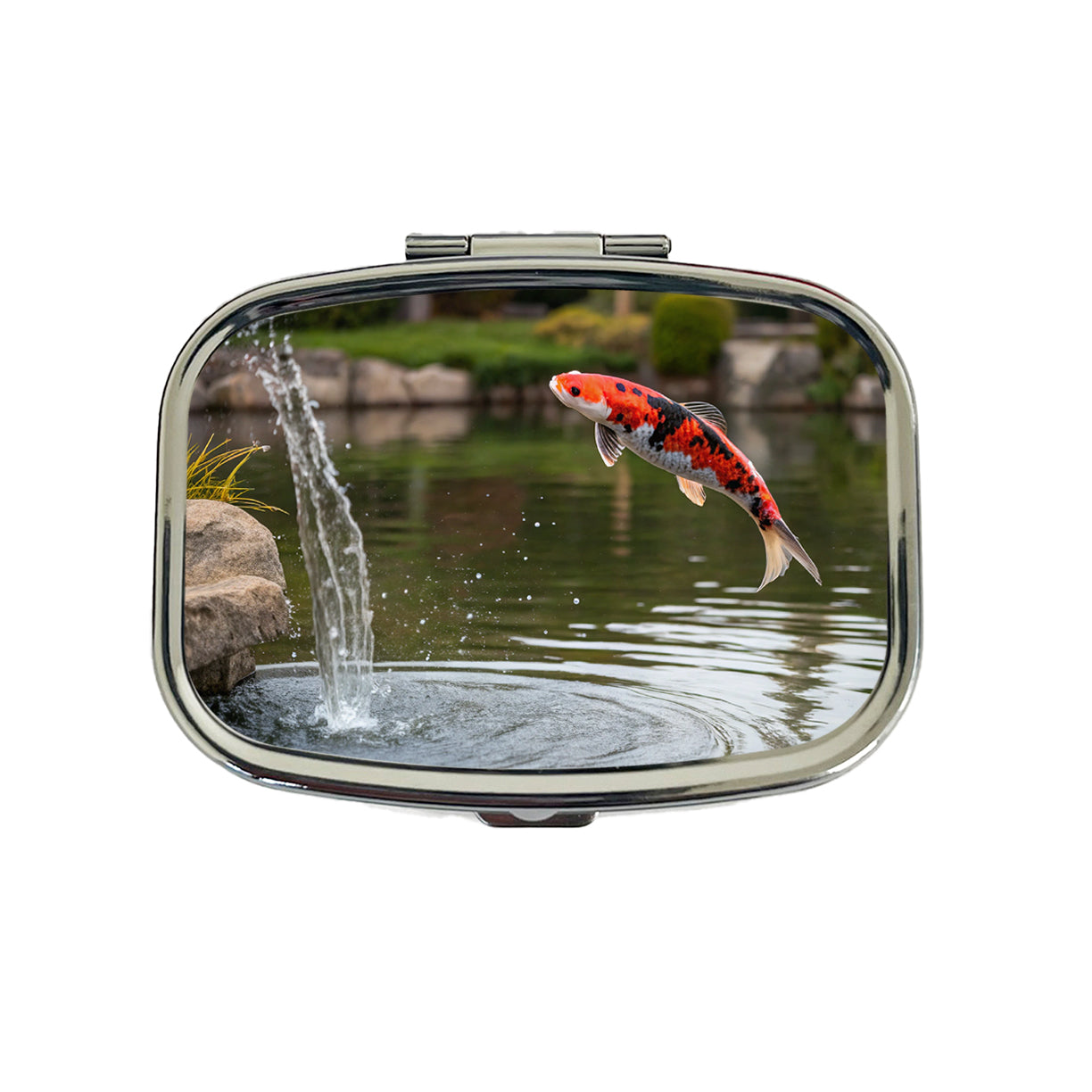 Koi Fish Jumping Out Of Pond Travel Pill Box Case
