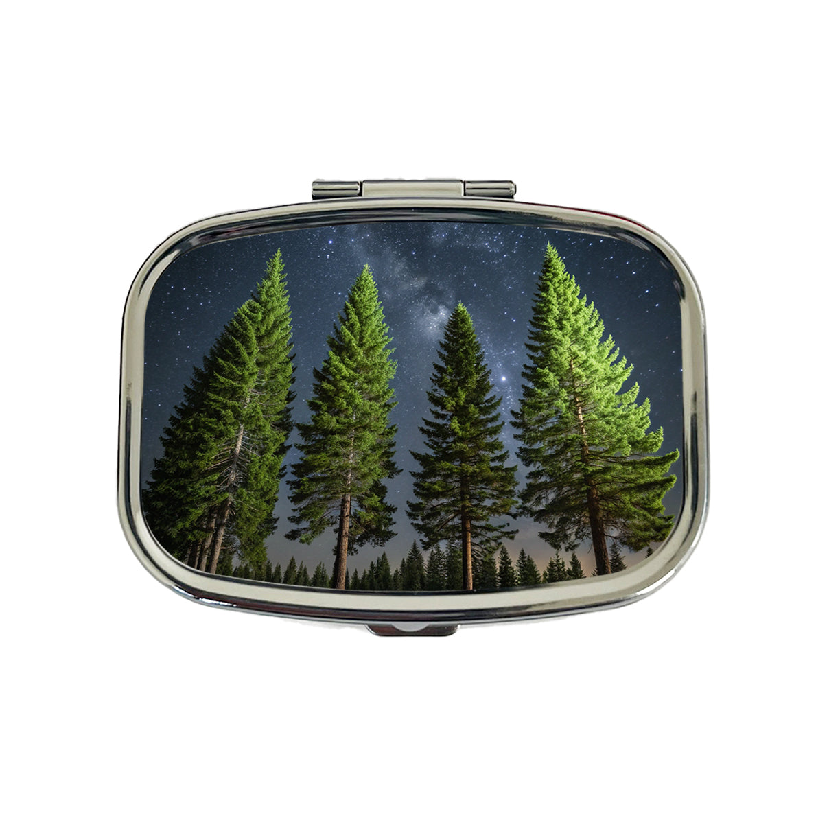 Pine Trees Star Packed Sky Travel Pill Box Case