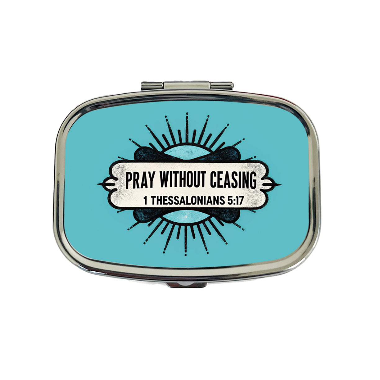 Pray Without Ceasing Bible Verse Blue Travel Pill Box Case
