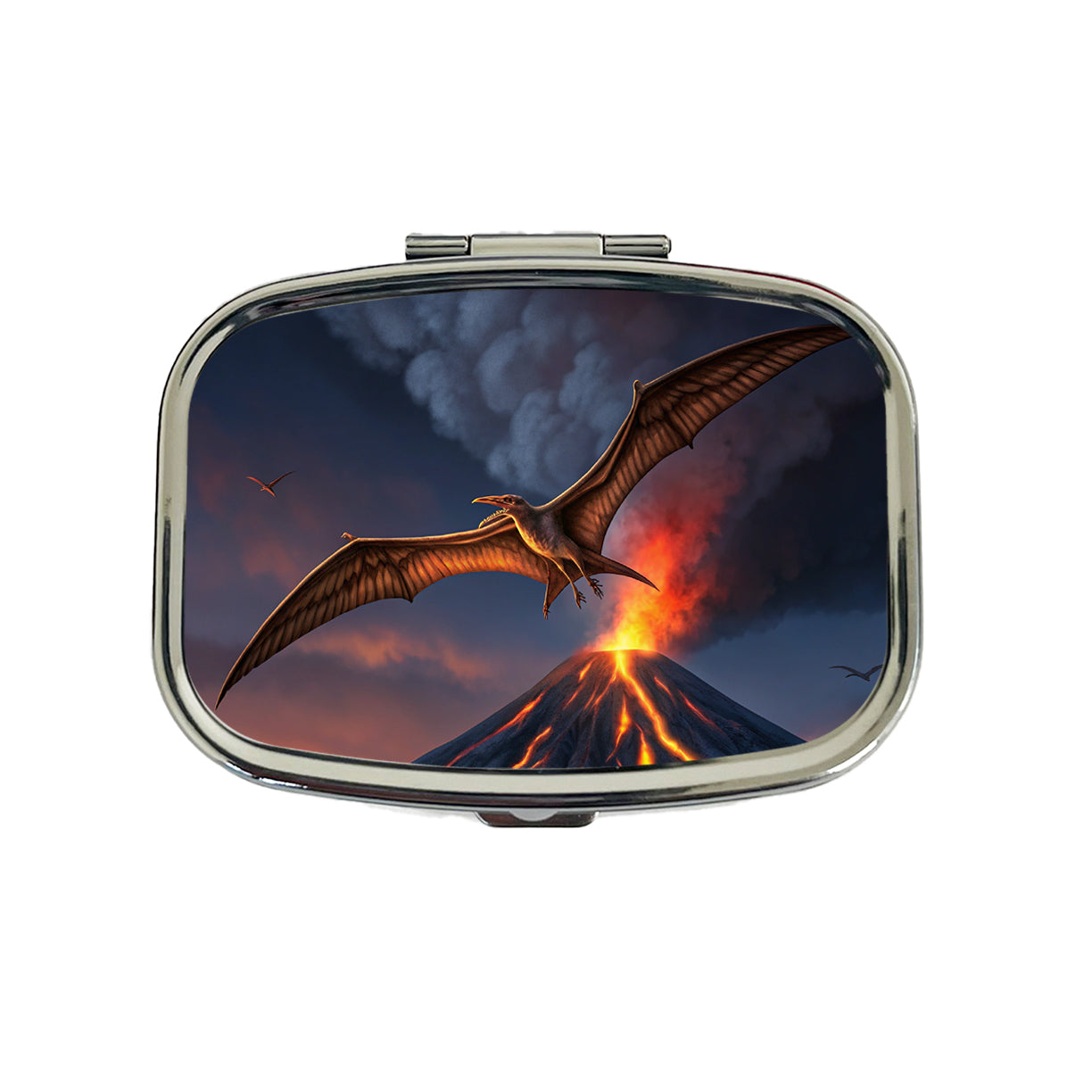 Pterodactylus Volcano Erupting Dinosaur Travel Pill Box Case