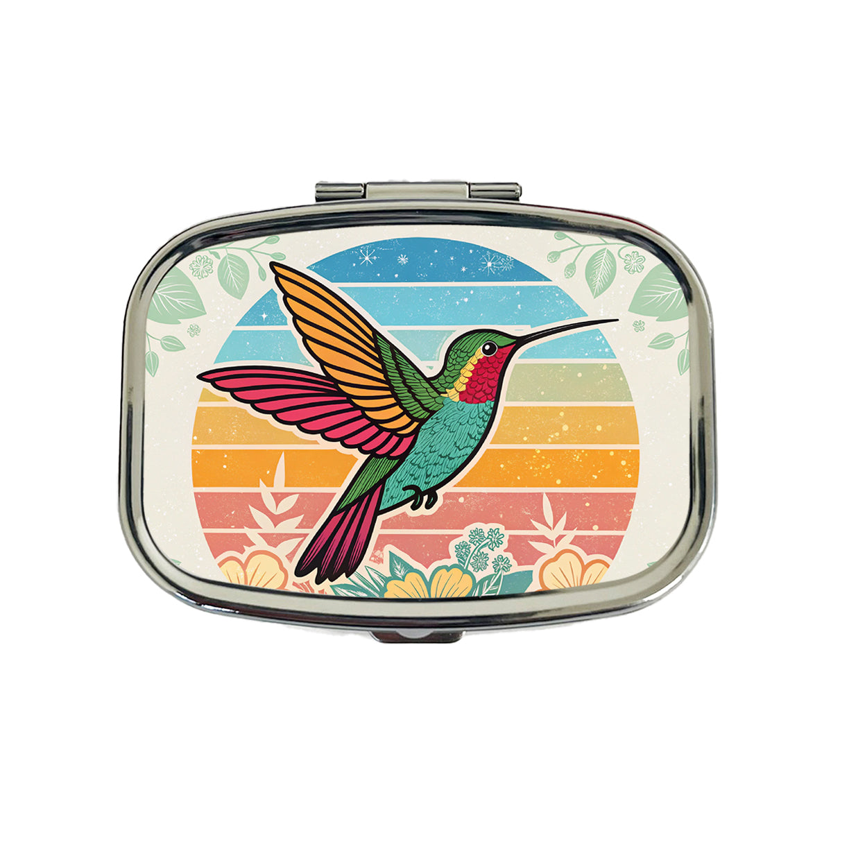 Retro Hummingbird Colorful Travel Pill Box Case