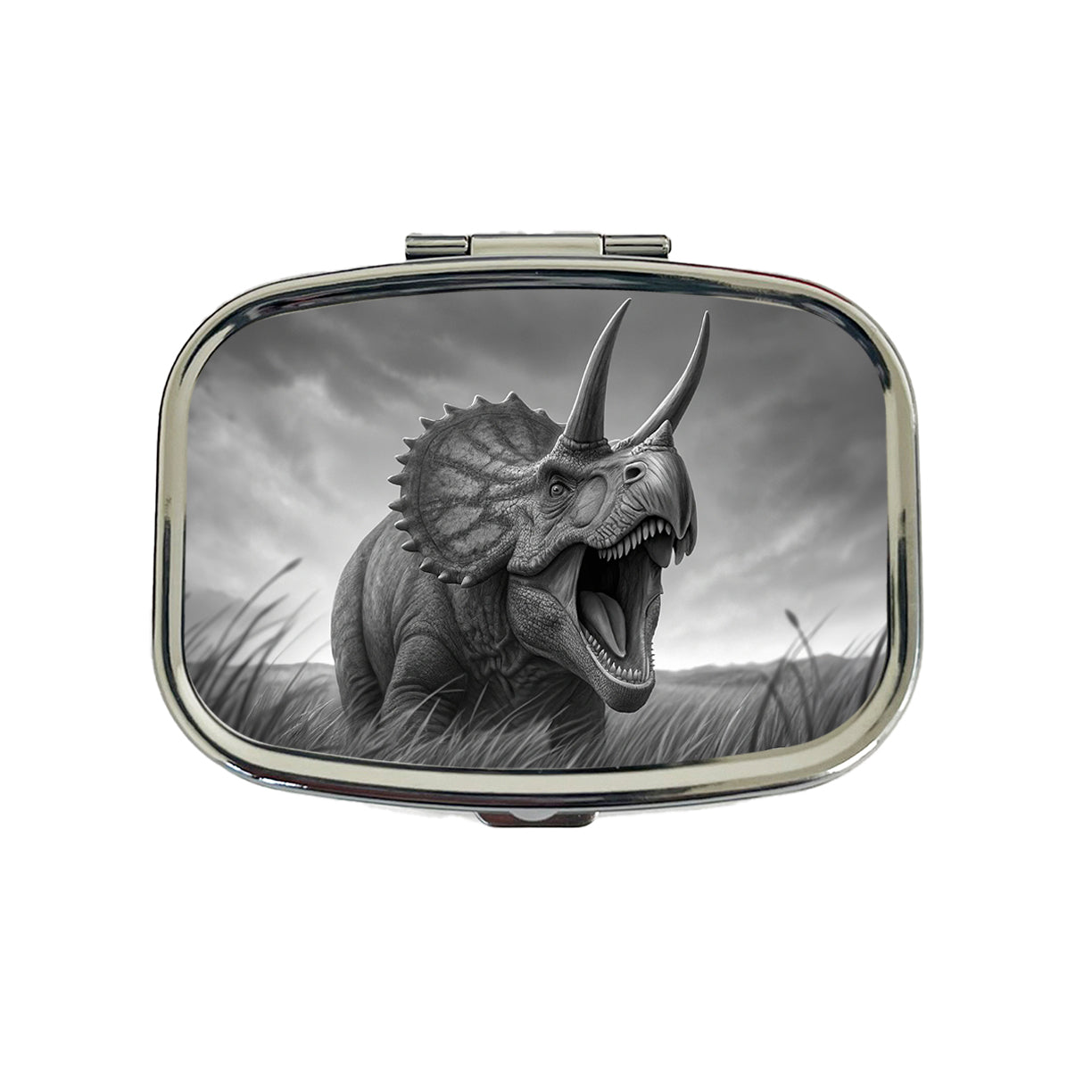 Roaring Triceratops Dinosaur Gray Travel Pill Box Case