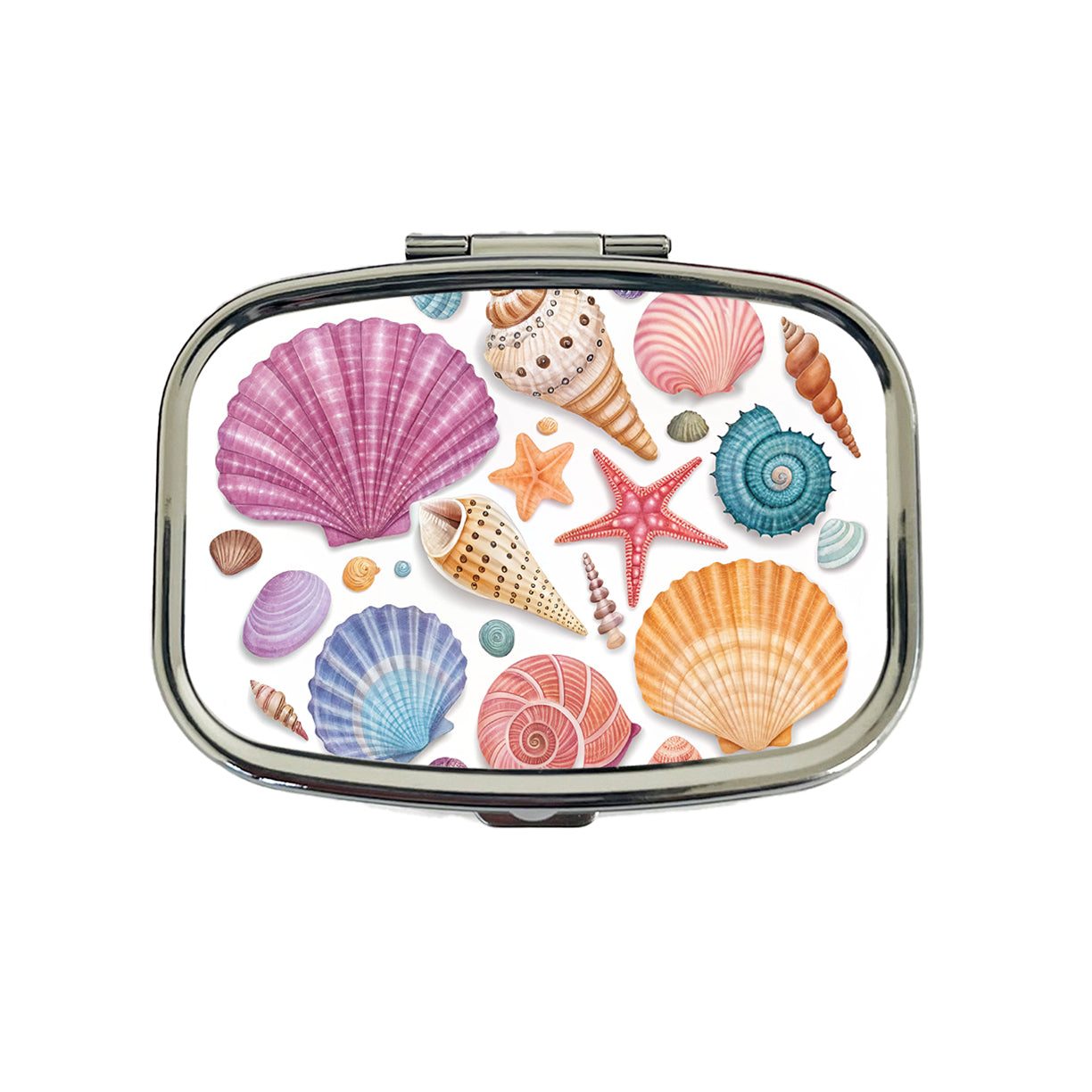 Seashell Collage Colorful Travel Pill Box Case
