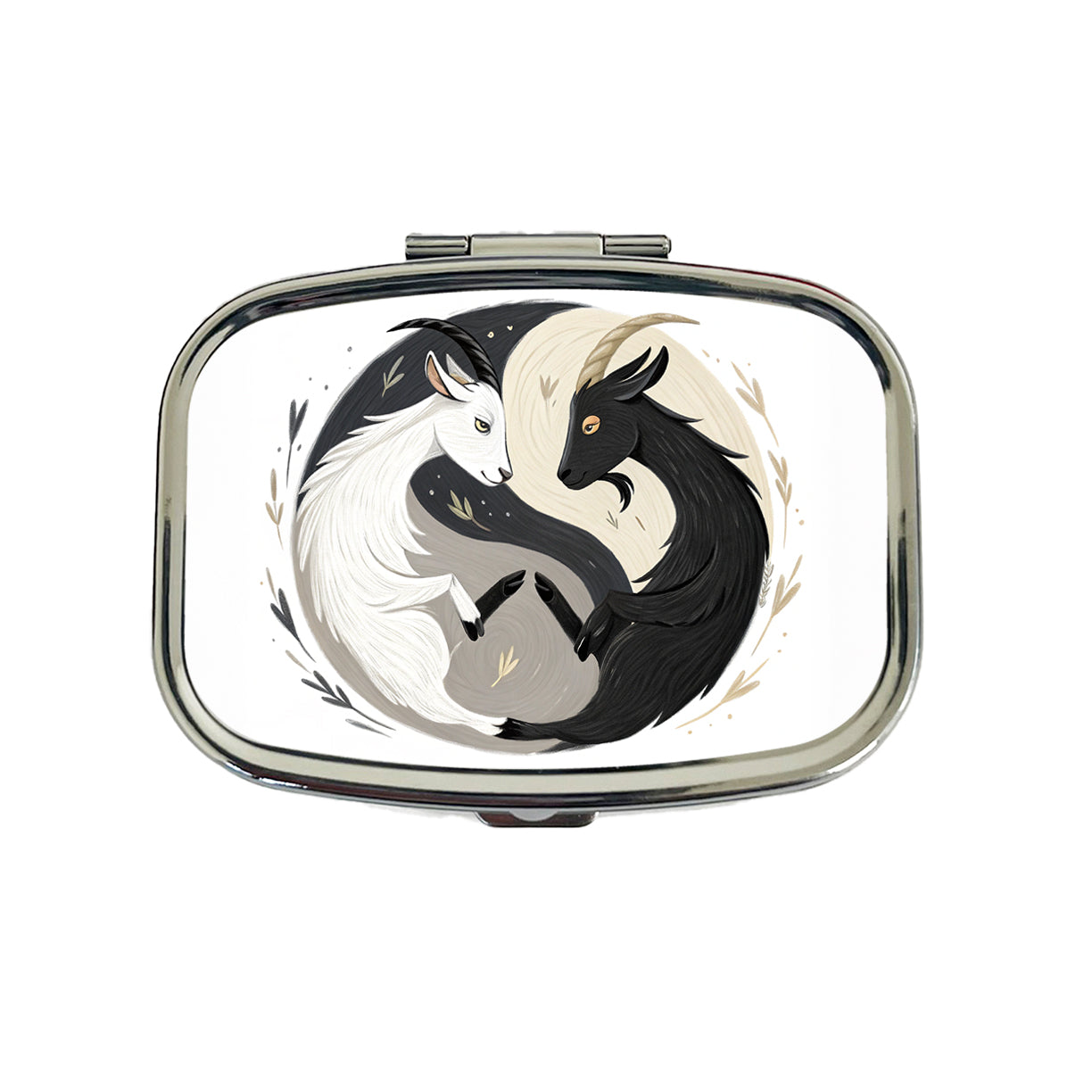 Two Goats Yin Yang White Black Travel Pill Box Case