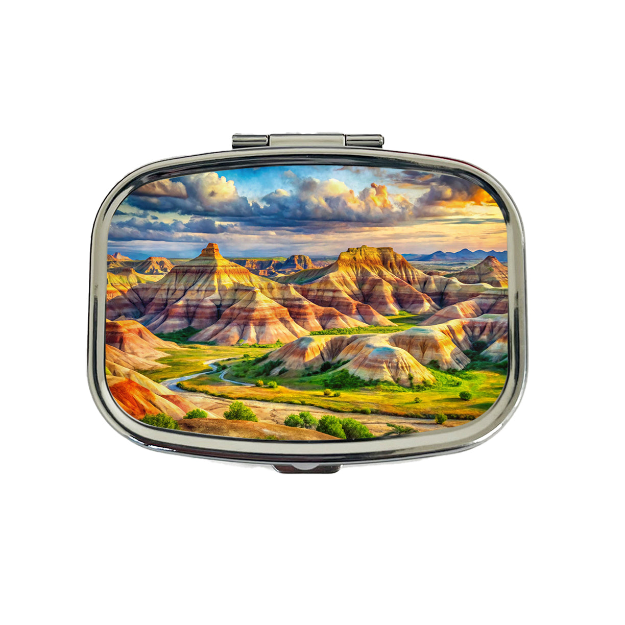 Badlands National Park South Dakota Watercolor Style Travel Pill Box Case