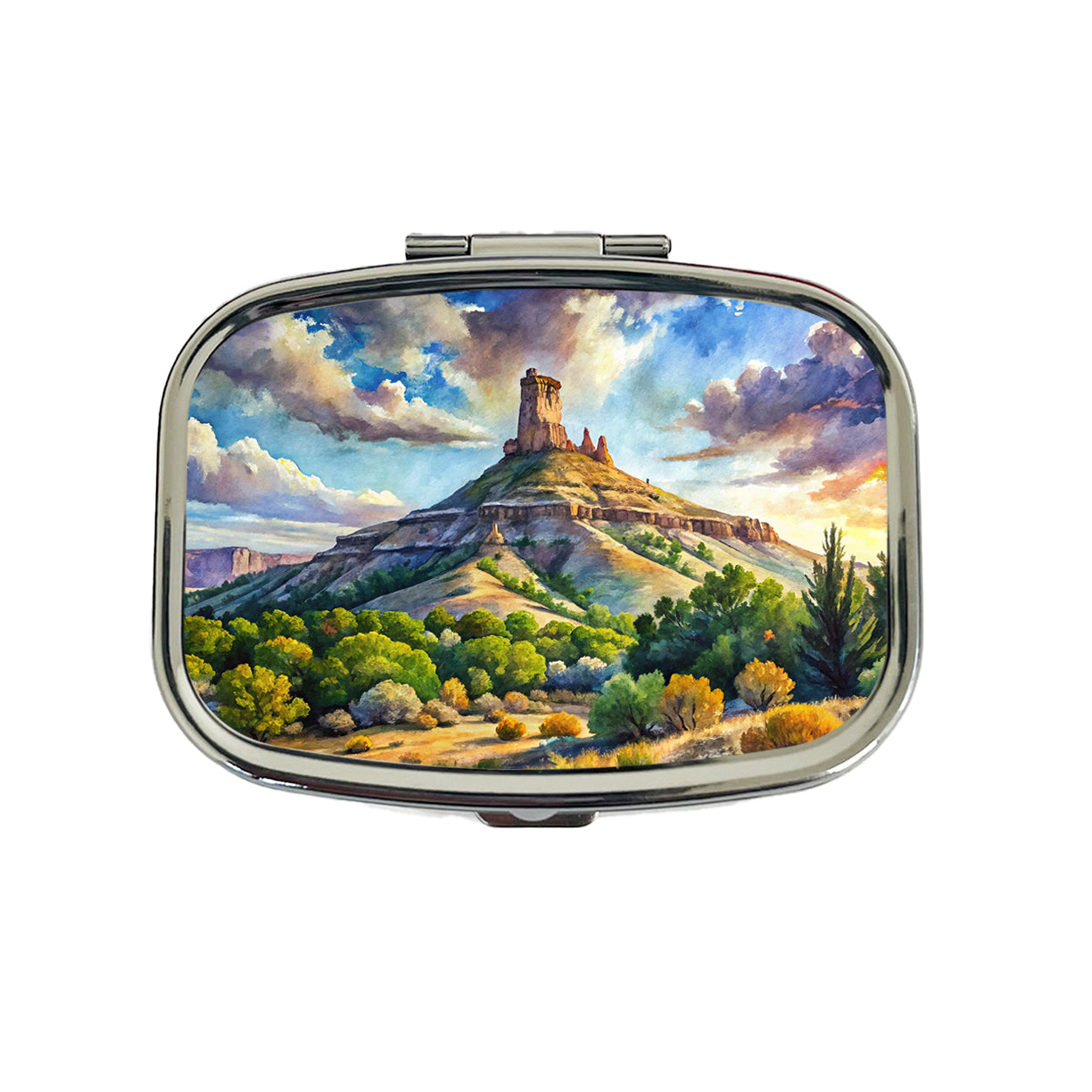 Chimney Rock National Monument Colorado Watercolor Style Travel Pill Box Case