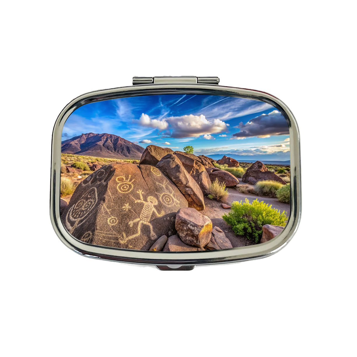 Petroglyph National Monument New Mexico Watercolor Style Travel Pill Box Case