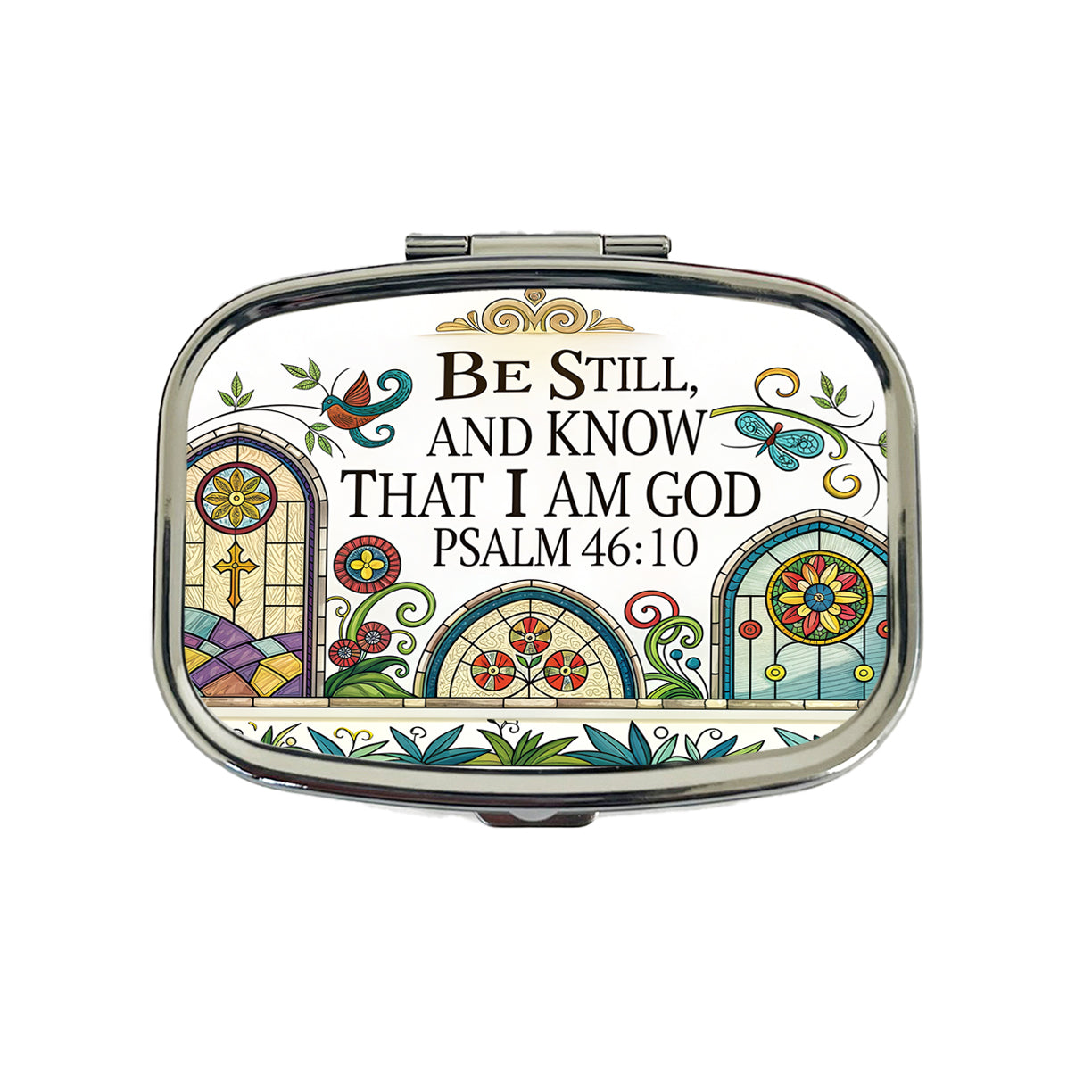 Be Still And Know That I Am God Psalm 46-10 Church Windows Travel Pill Box Case