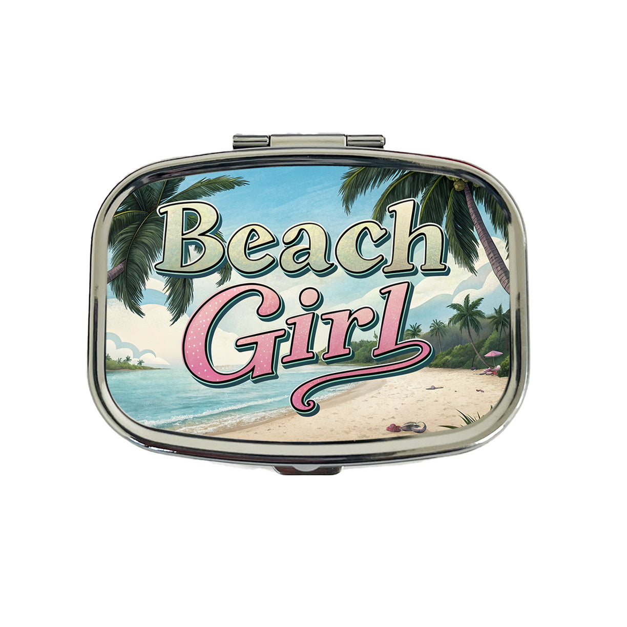 Beach Girl Tropical Beach Palm Trees Travel Pill Box Case