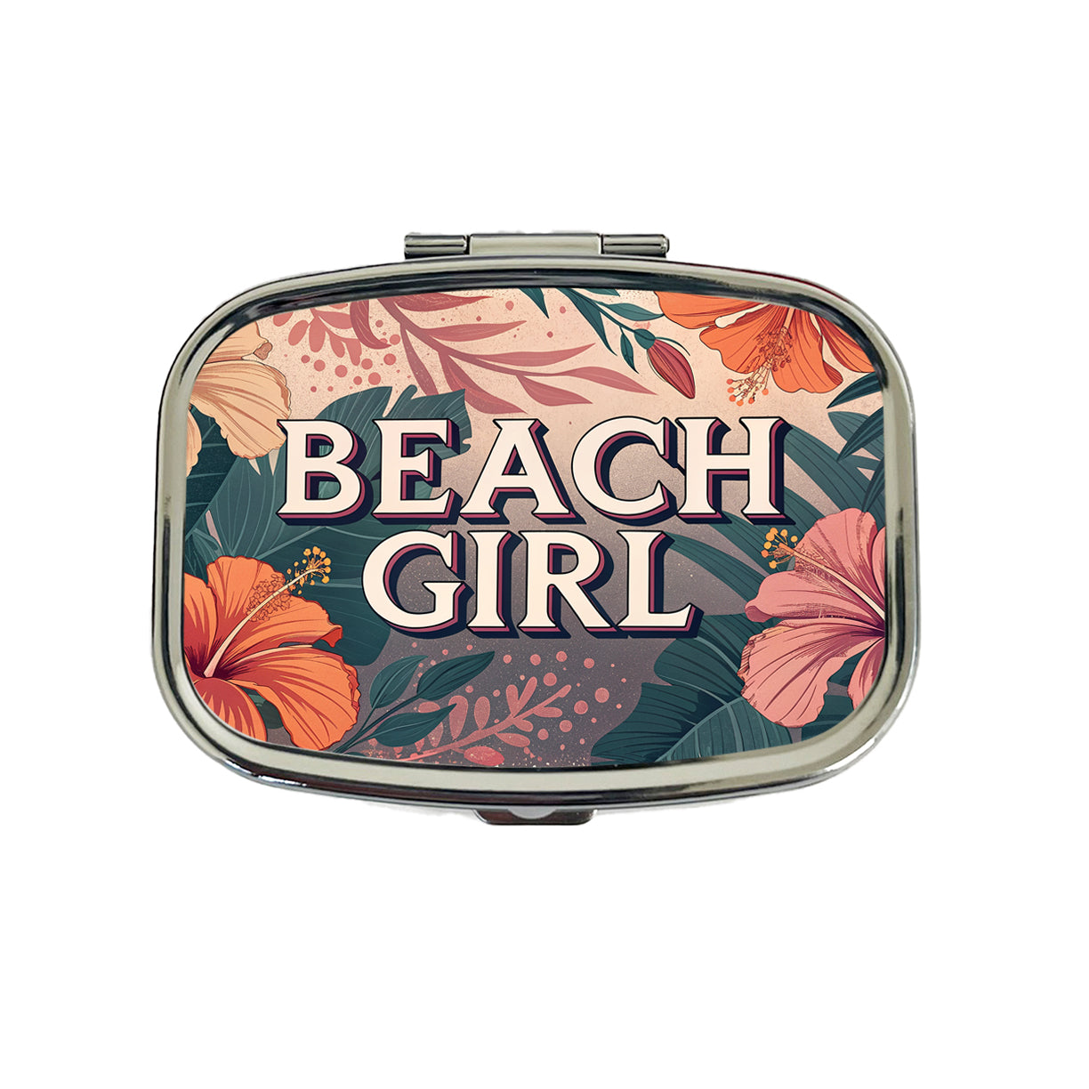 Beach Girl Tropical Hibiscus Flowers Travel Pill Box Case