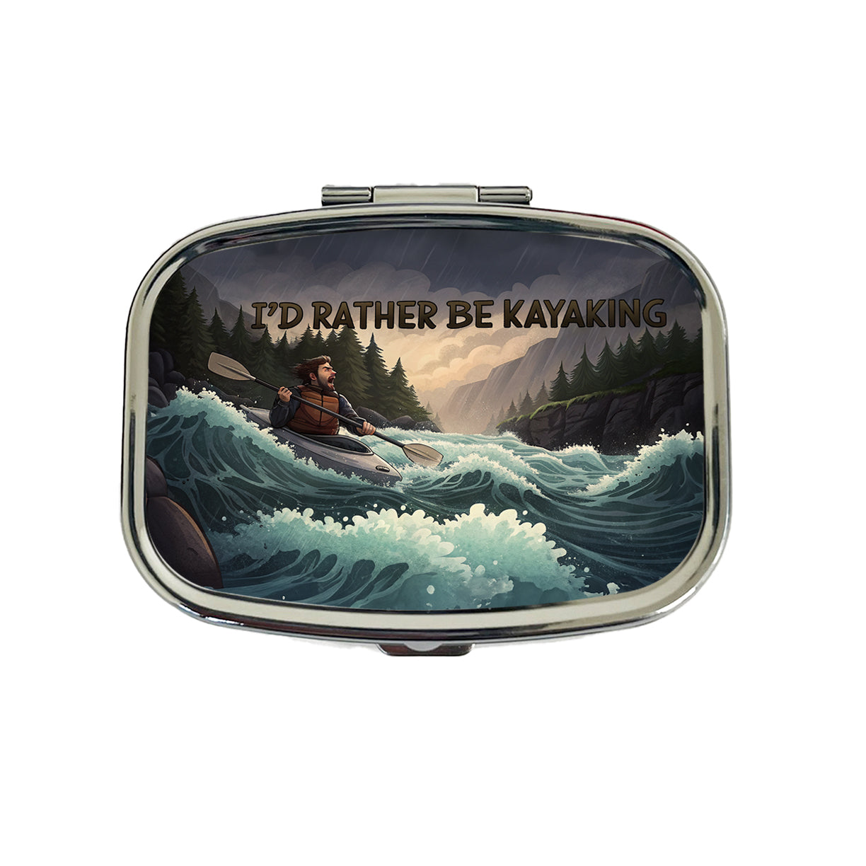 I'd Rather Be Kayaking Man Kayaker Raging River Travel Pill Box Case