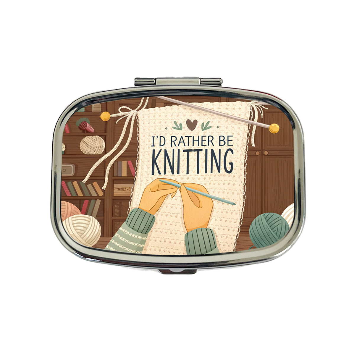 I'd Rather Be Knitting Knit Yarn Needles Travel Pill Box Case