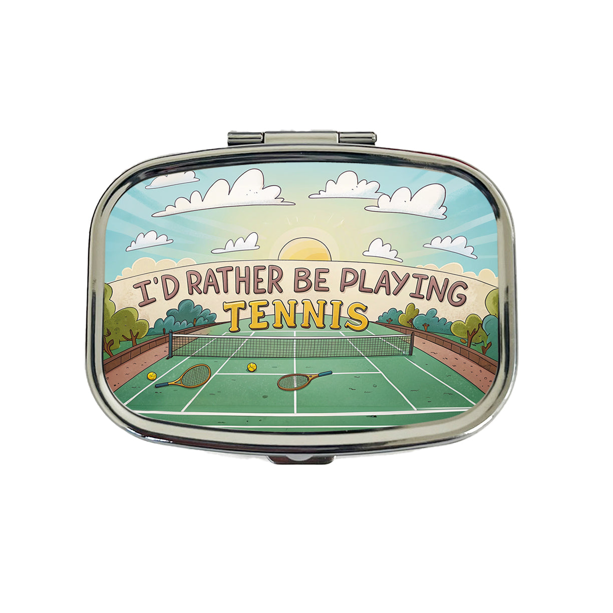 I'd Rather Be Playing Tennis Cartoon Court Travel Pill Box Case