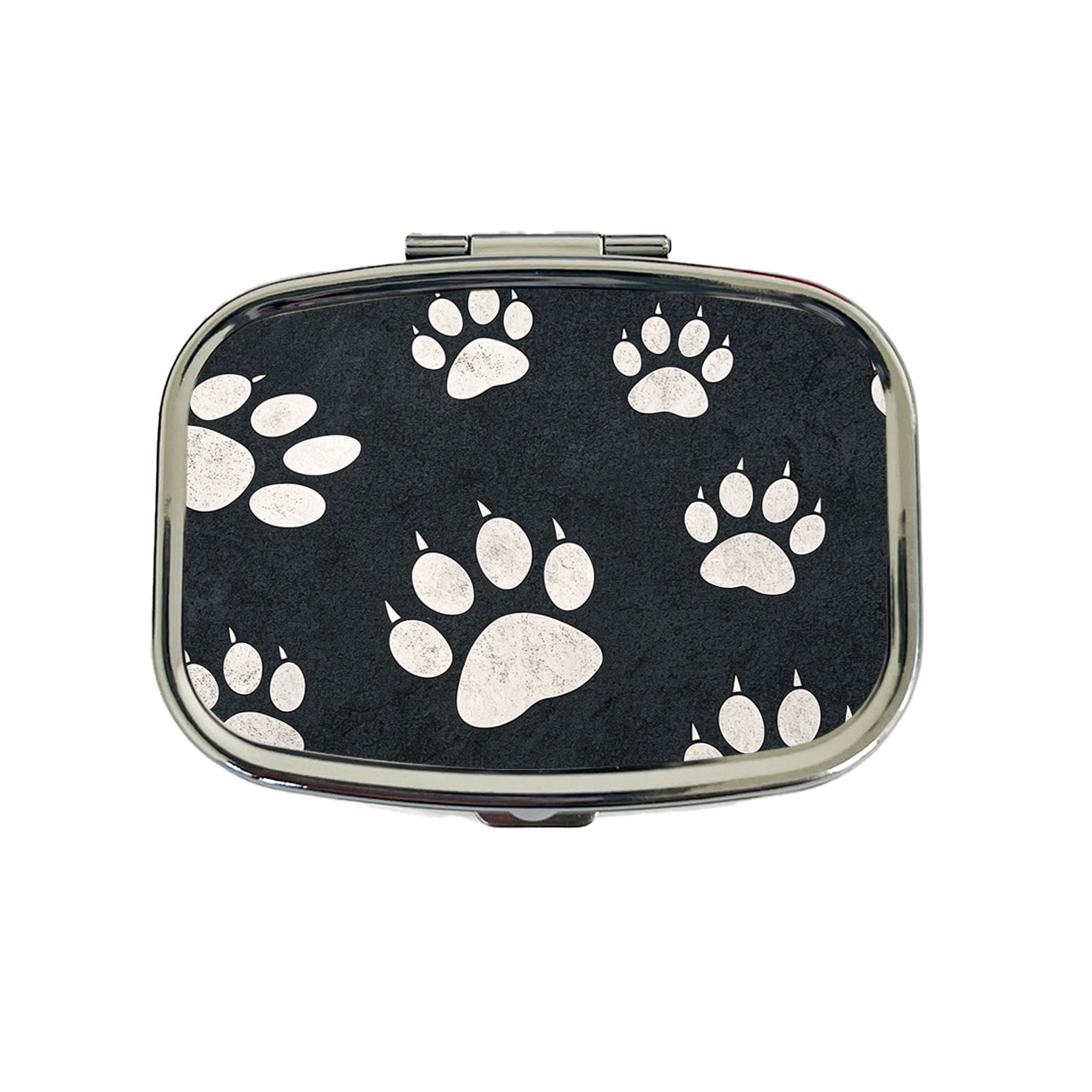 White Paw Prints On Black Pattern Travel Pill Box Case