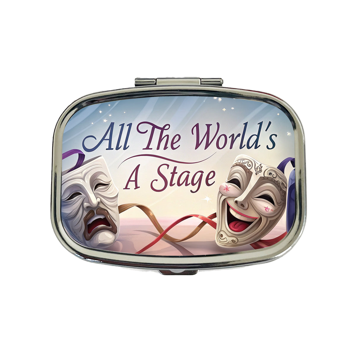 All The World's a Stage Theater Drama Masks Travel Pill Box Case