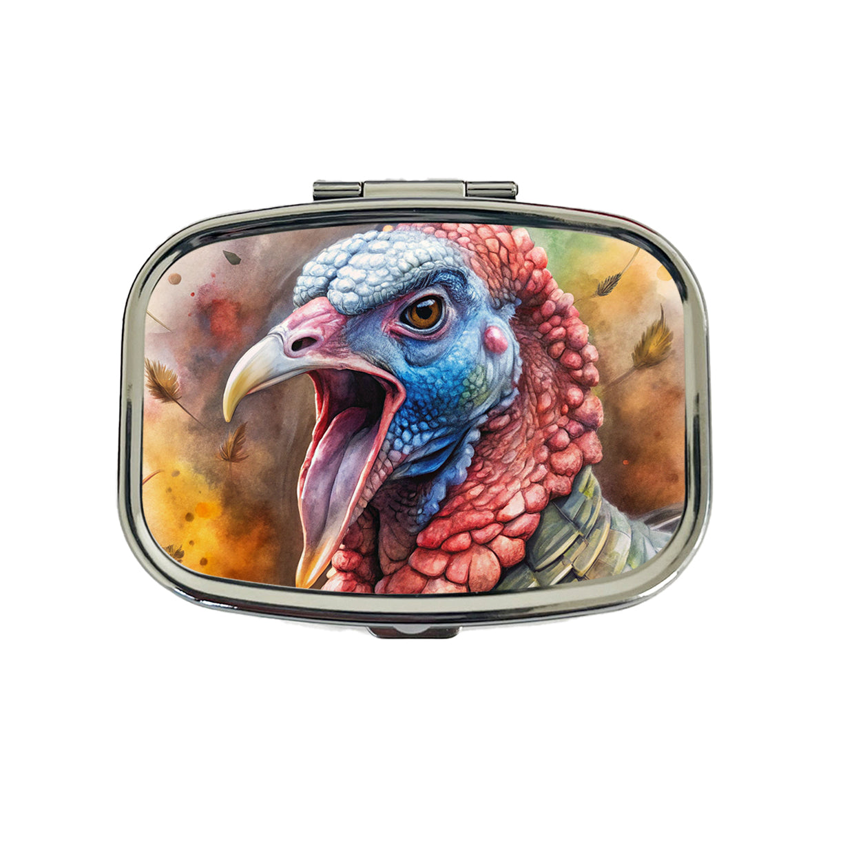Angry Male Tom Gobbler Turkey Watercolor Travel Pill Box Case