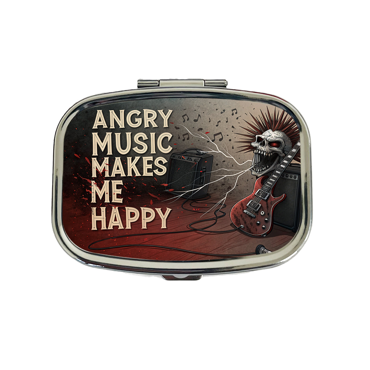 Angry Music Makes Me Happy Heavy Metal Rock and Roll Travel Pill Box Case