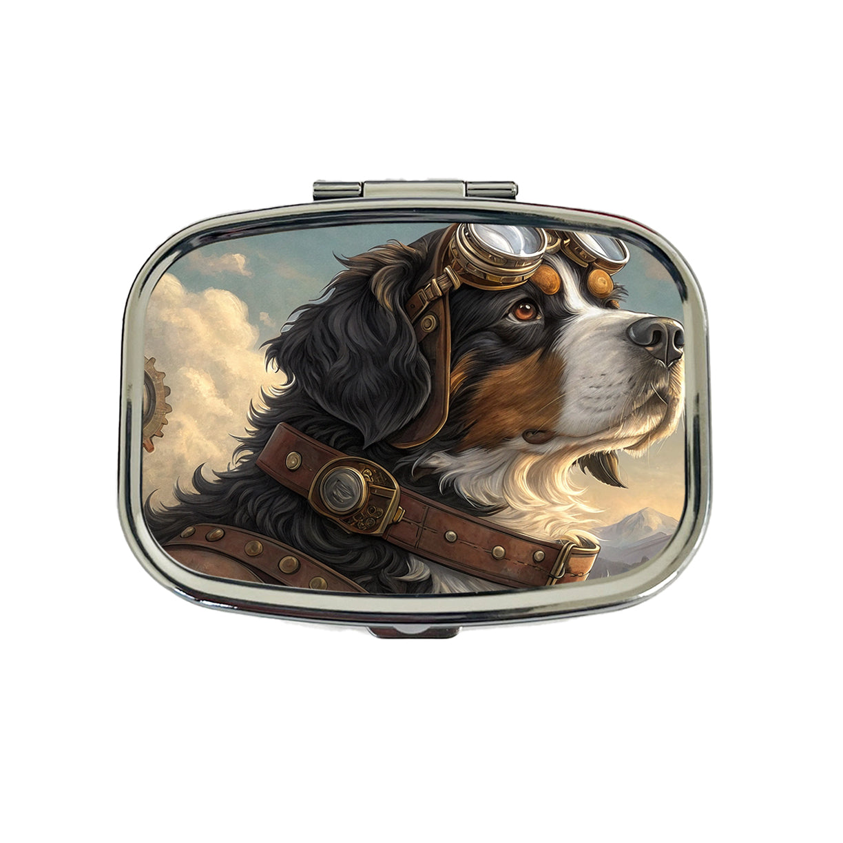 Bernese Mountain Dog Steampunk Travel Pill Box Case