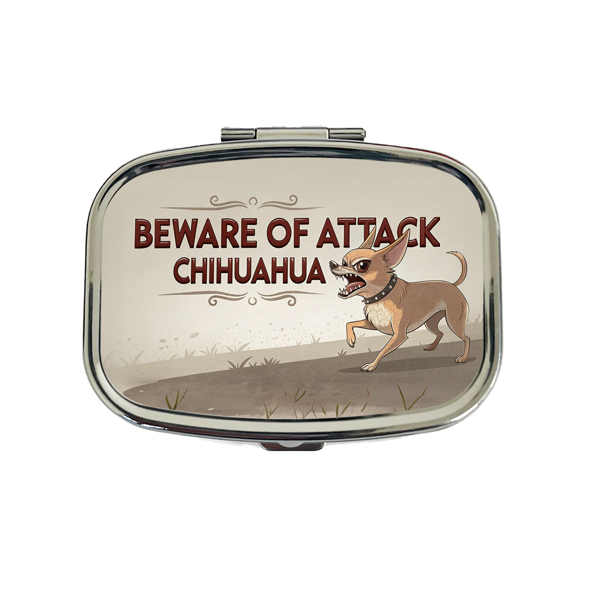 Beware Of Attack Chihuahua Dog Funny Travel Pill Box Case