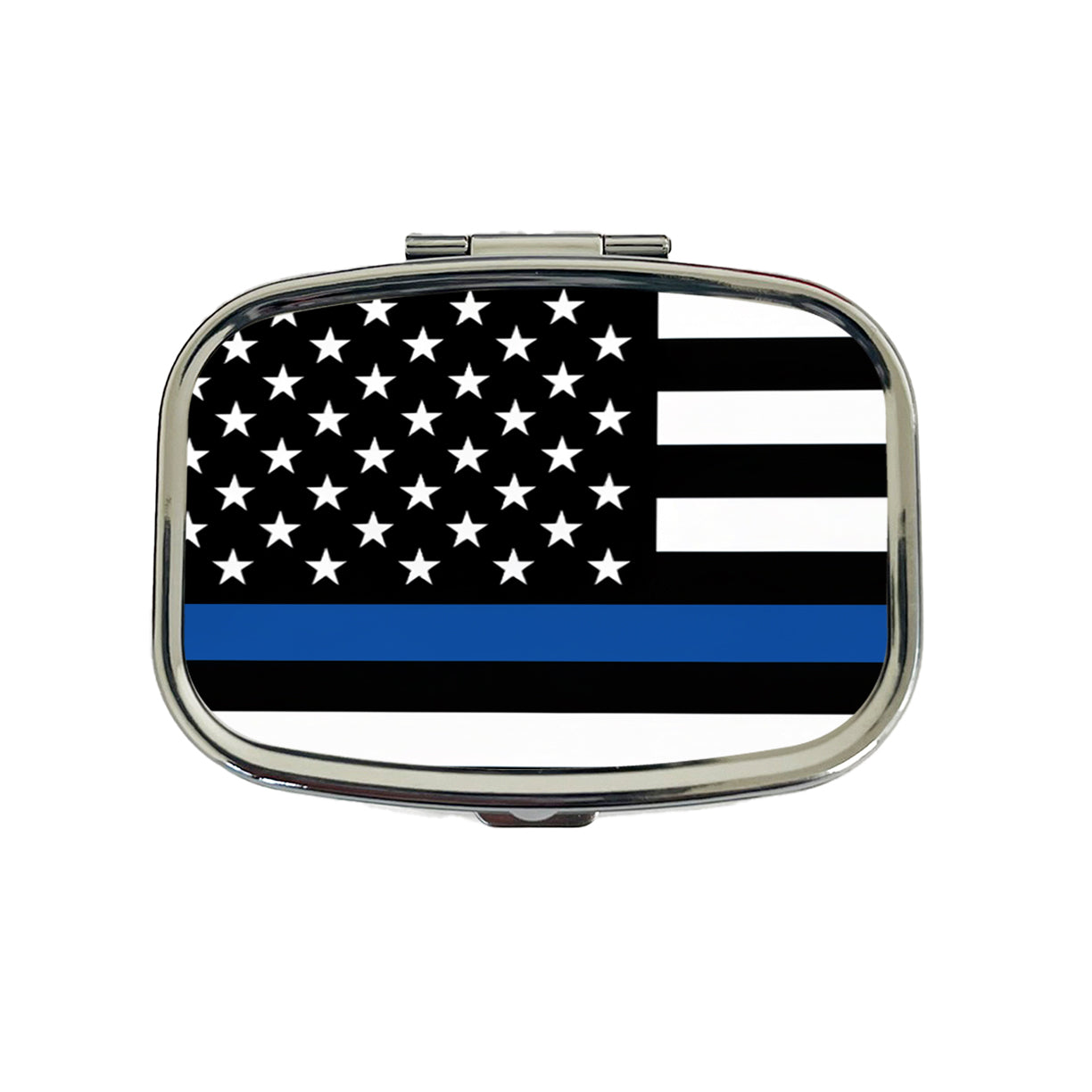 Black and White Thin Blue Line Police American Flag Travel Pill Box Case